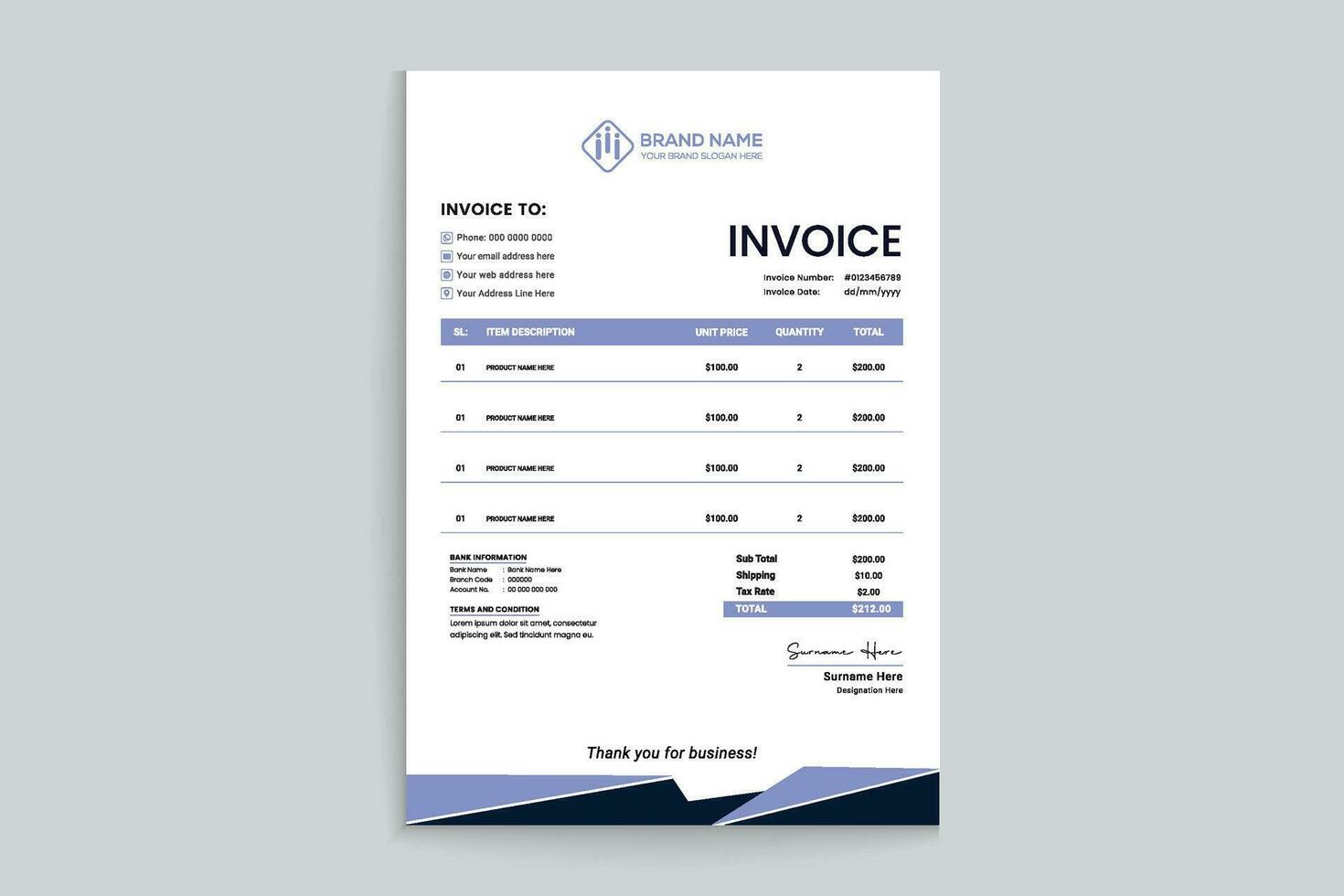 Professional invoice mockup vector