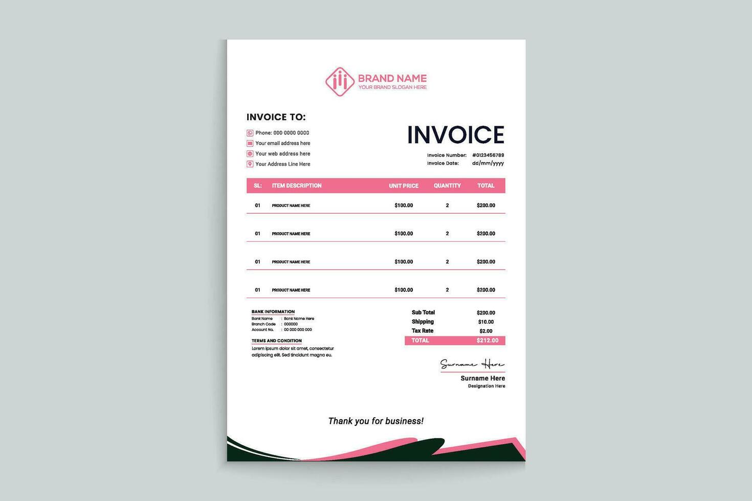 Elegant shape invoice template vector