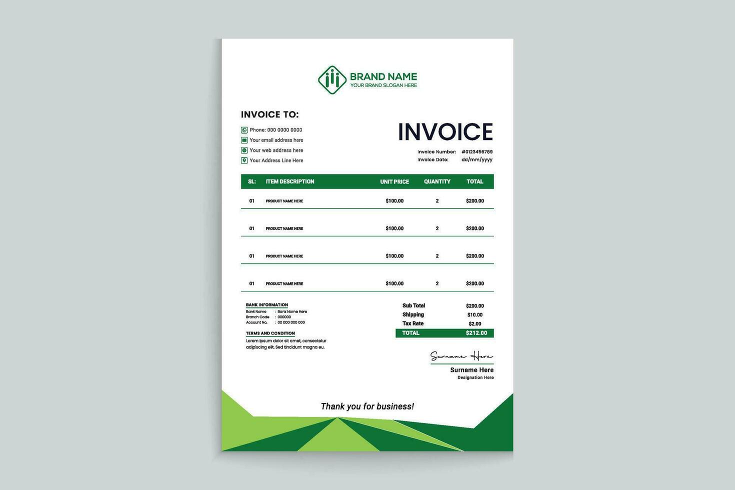 green shape invoice design vector