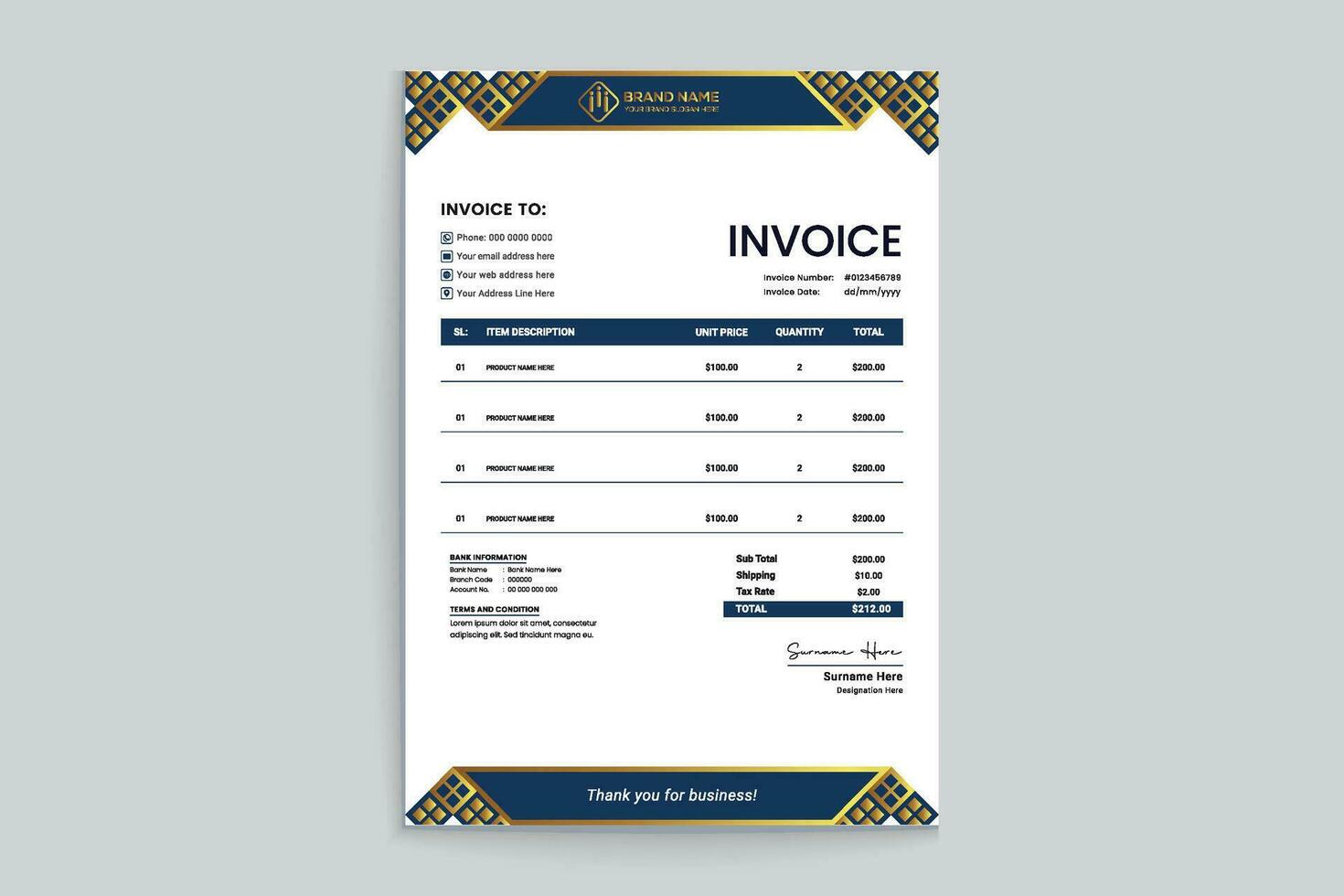 Elegant shape invoice template vector