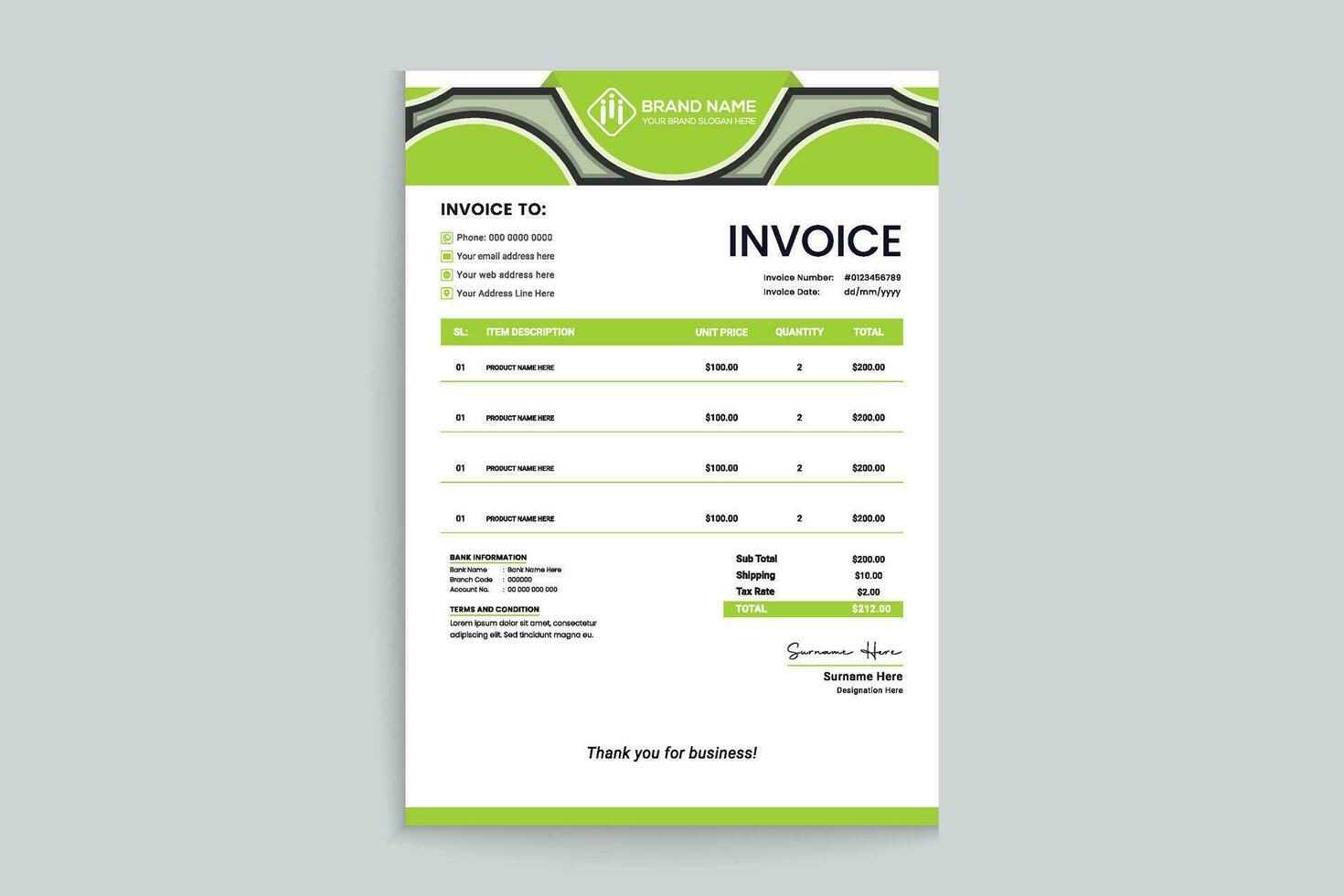 green shape invoice design vector