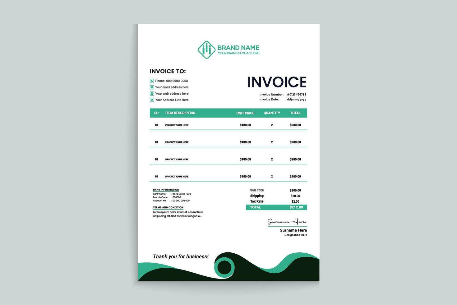 Corporate invoice template vector