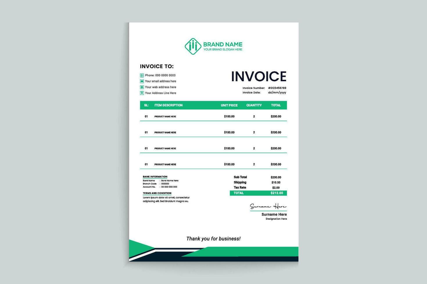 Clean minimal invoice design template vector