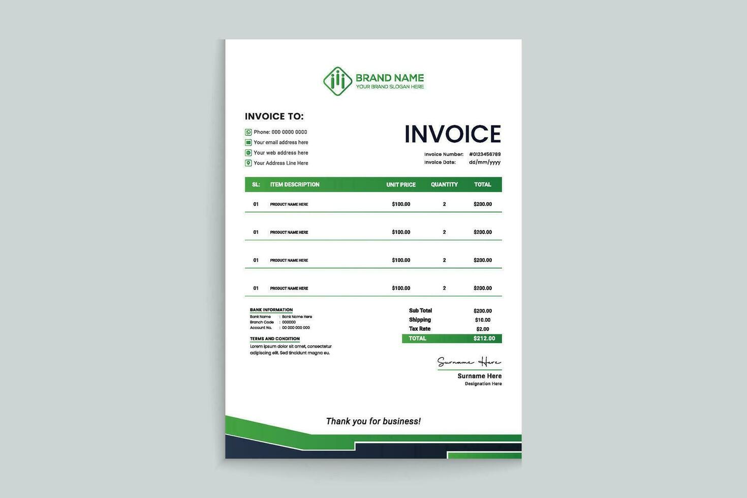 green shape invoice design vector