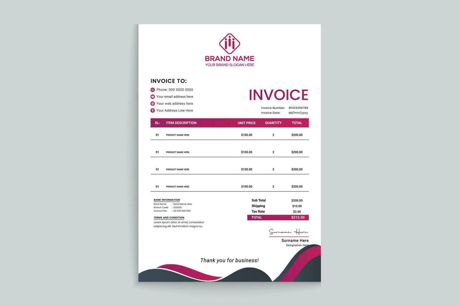 Professional invoice mockup vector