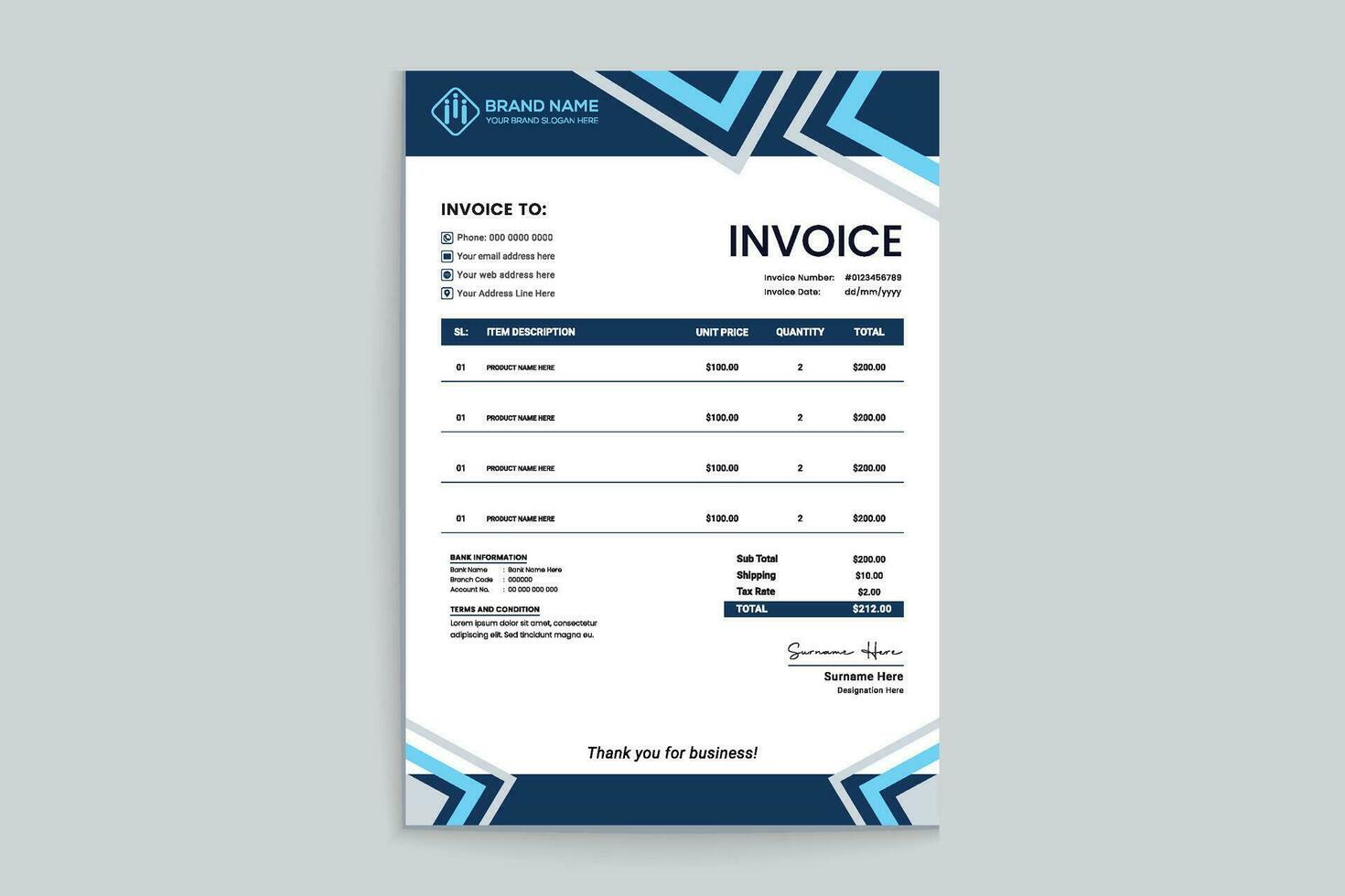 Company invoice design and blue color vector