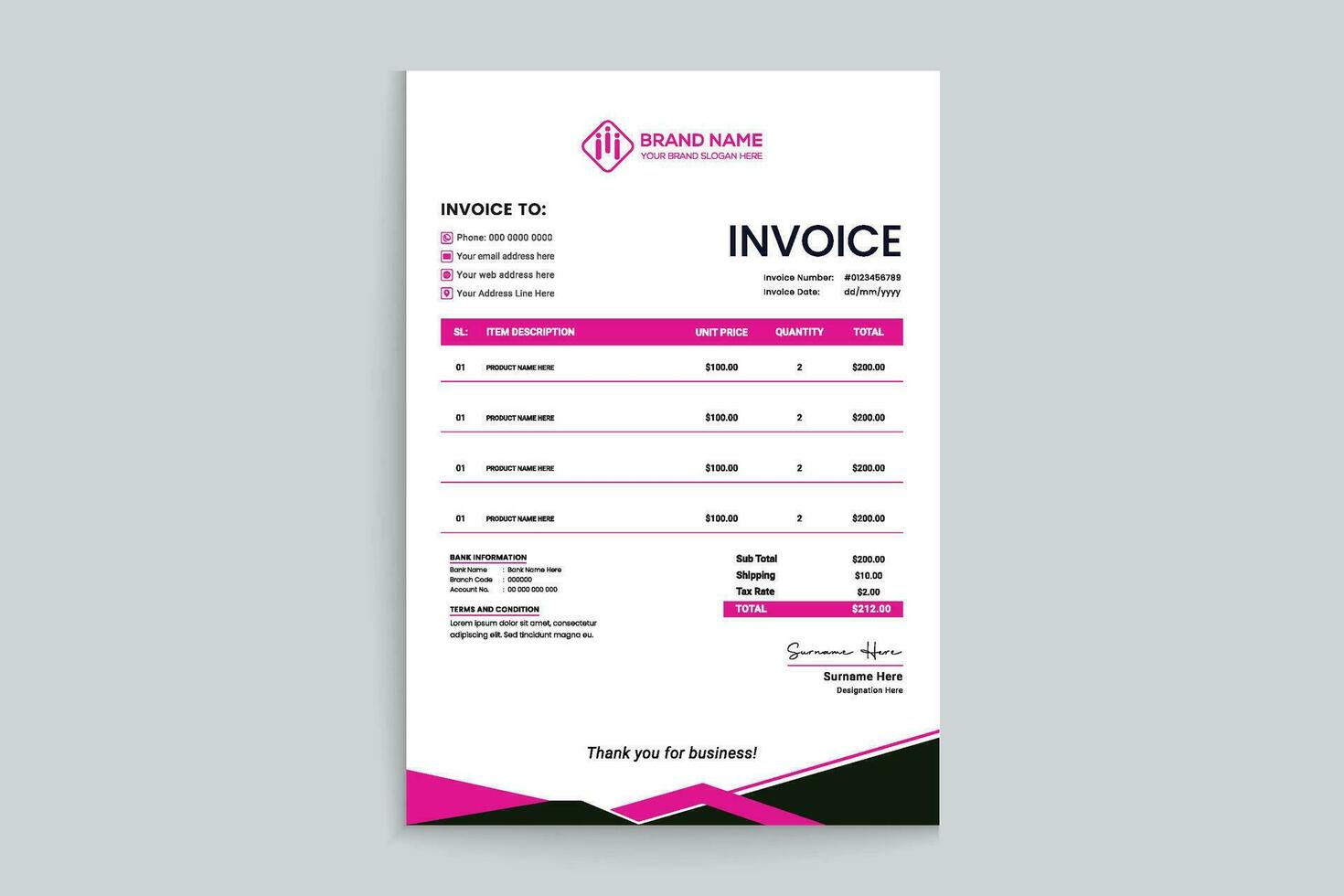 Clean professional invoice template vector