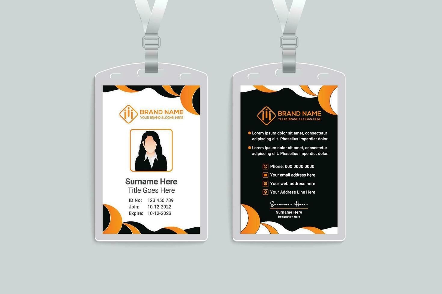 Corporate orange and black color id card design vector