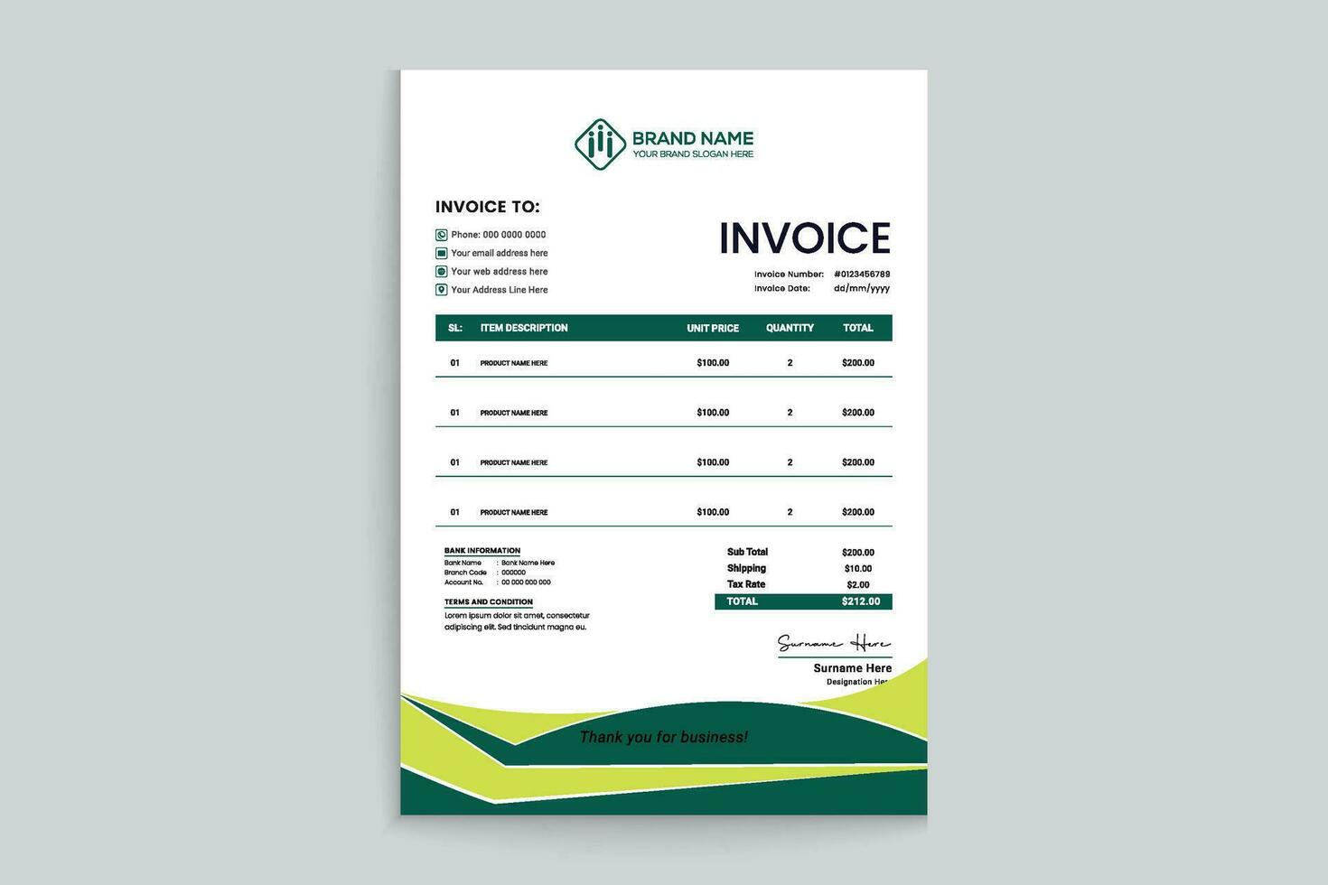 green shape invoice design vector