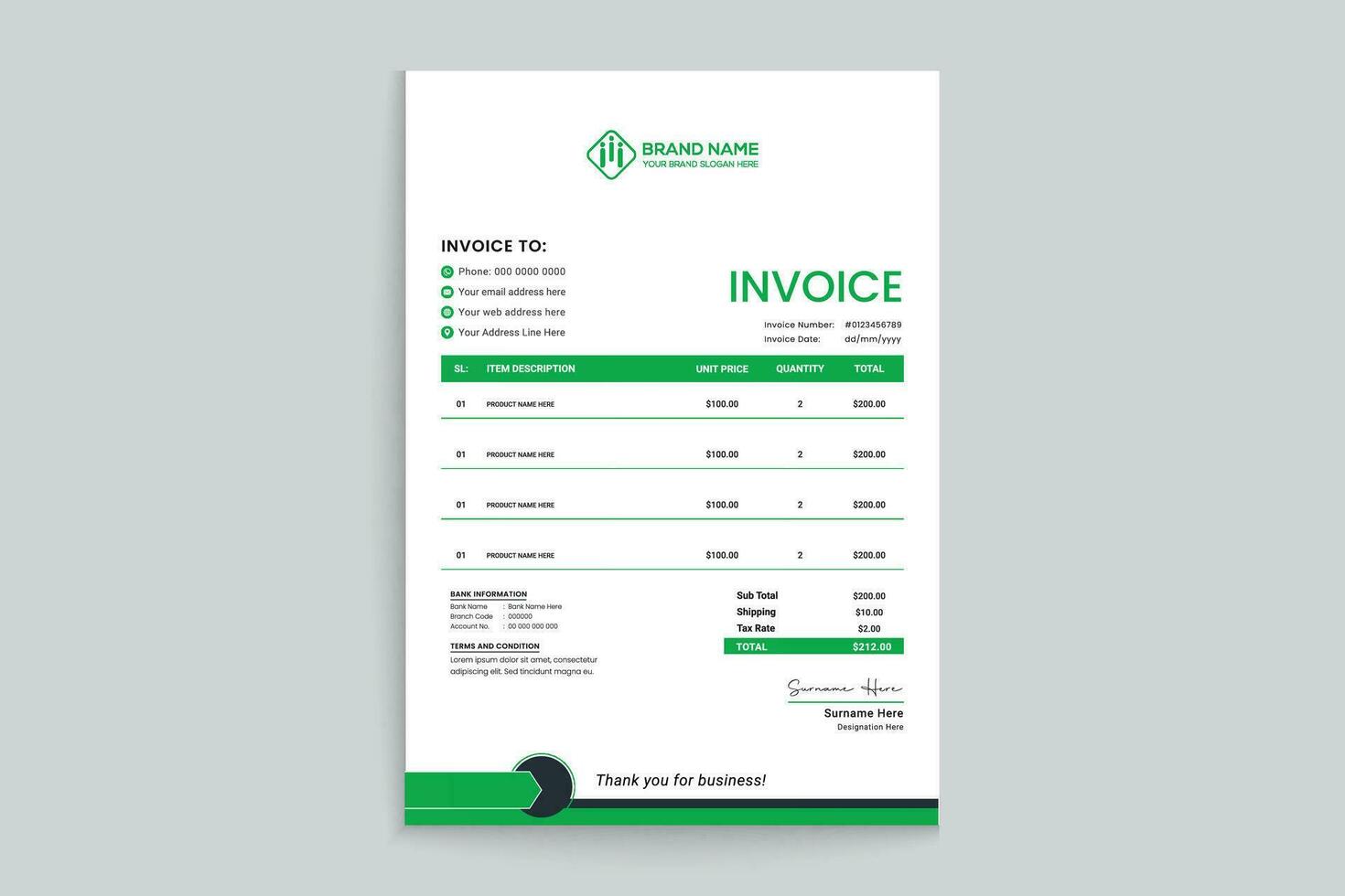 green shape invoice design vector