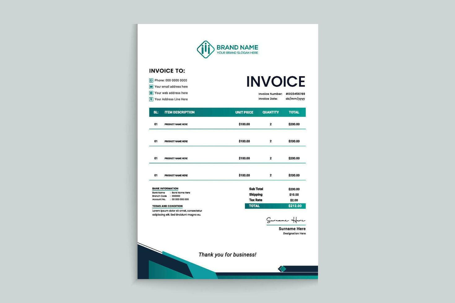 Professional invoice template design vector