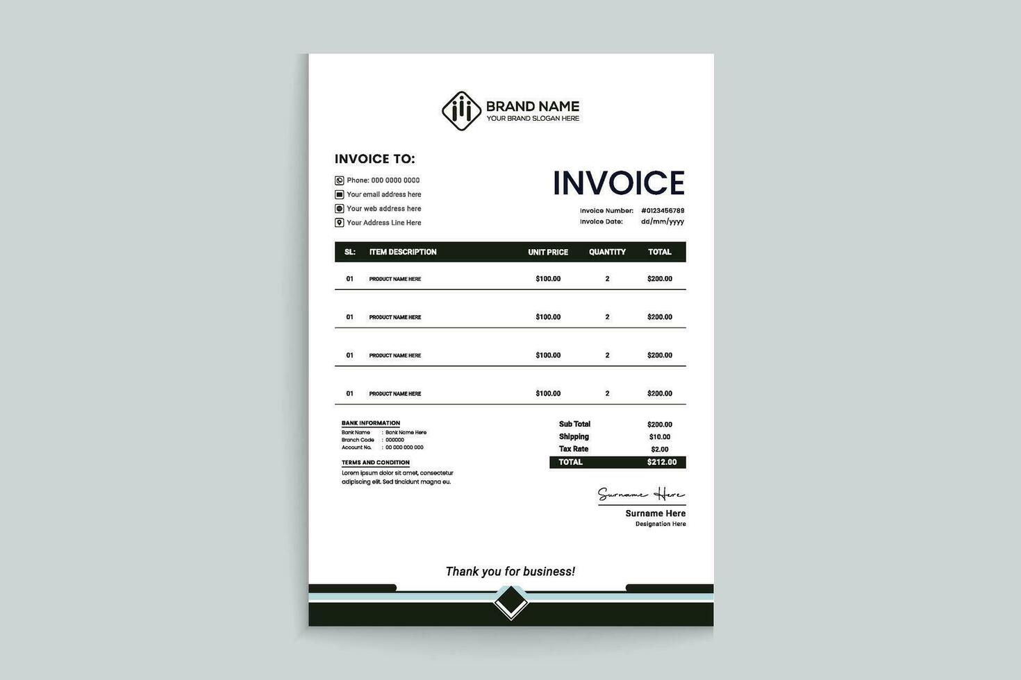 Clean minimal invoice design template vector