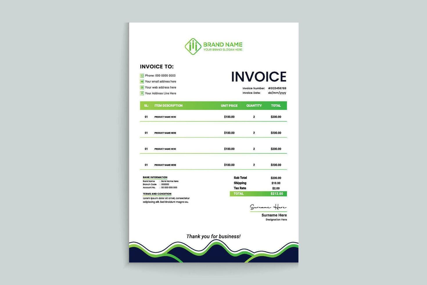 green shape invoice design vector