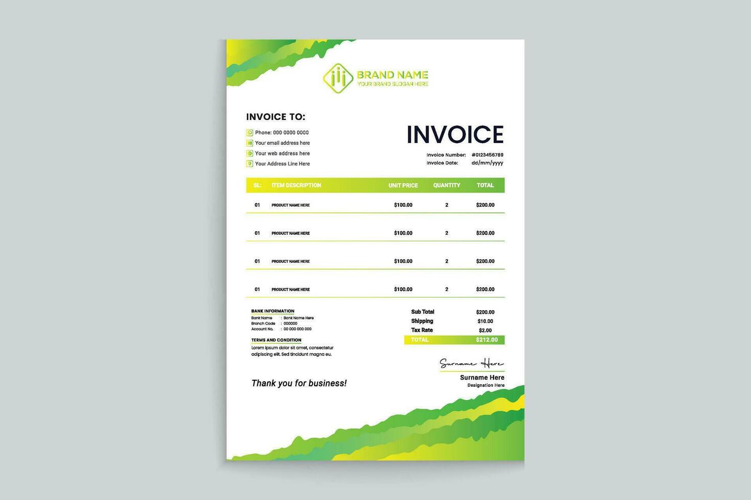 green elegant corporate invoice design vector