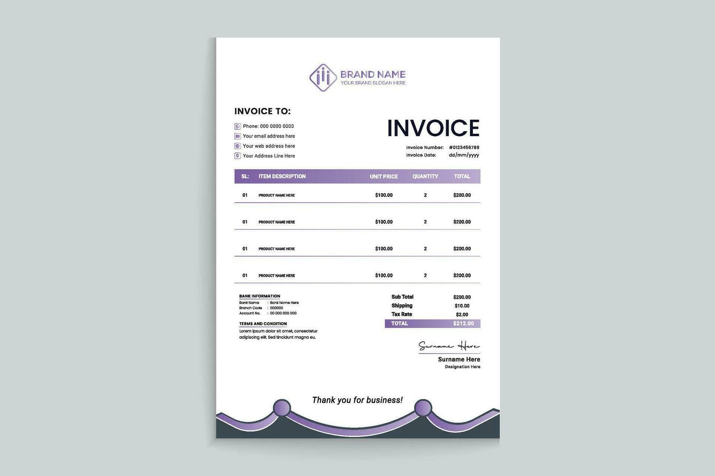 Professional invoice template design vector