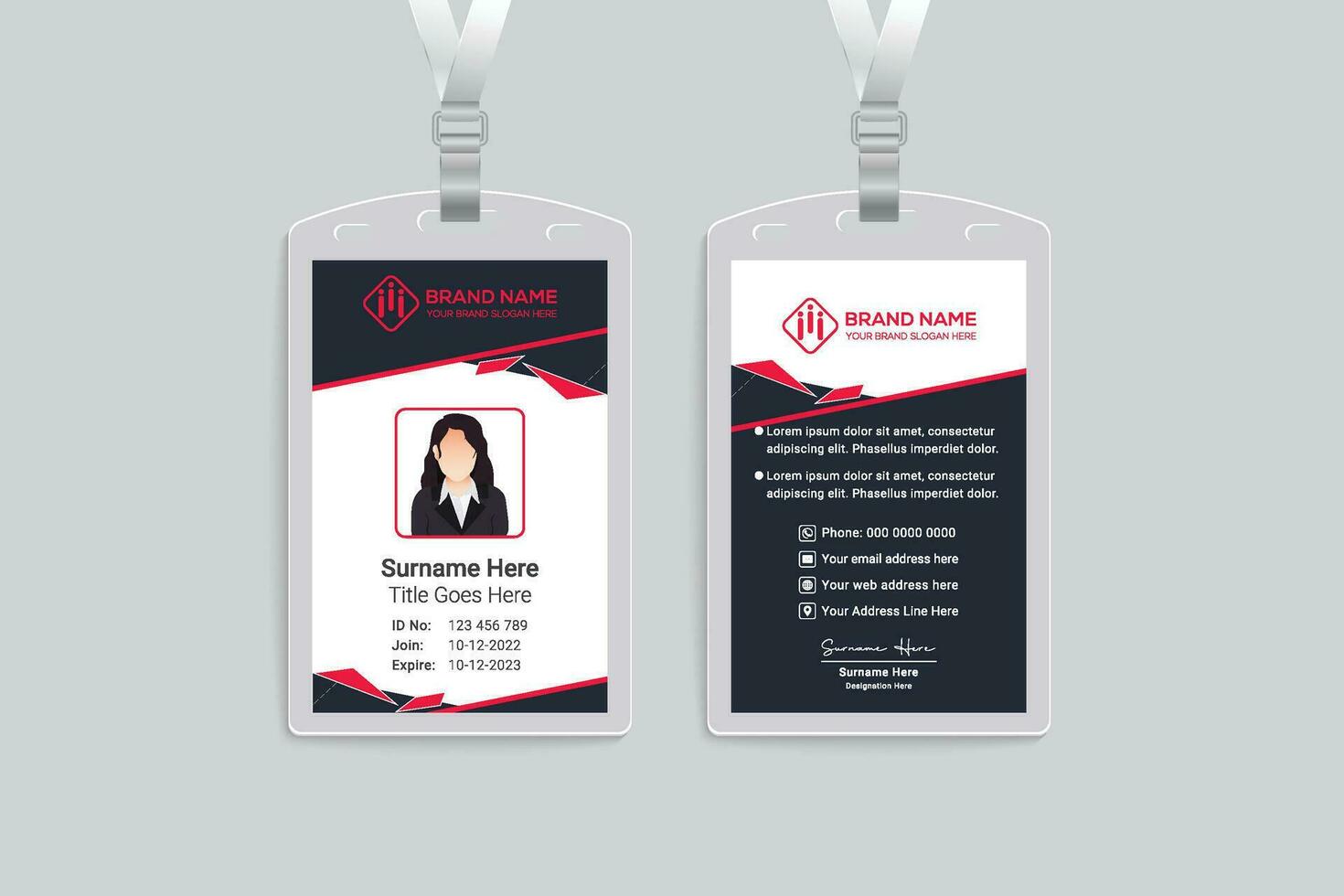 Corporate red and black color id card design vector