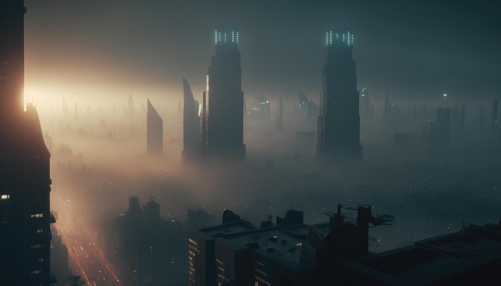 Urban landscape smoked polluted atmosphere from emissions of plants and factories. photo