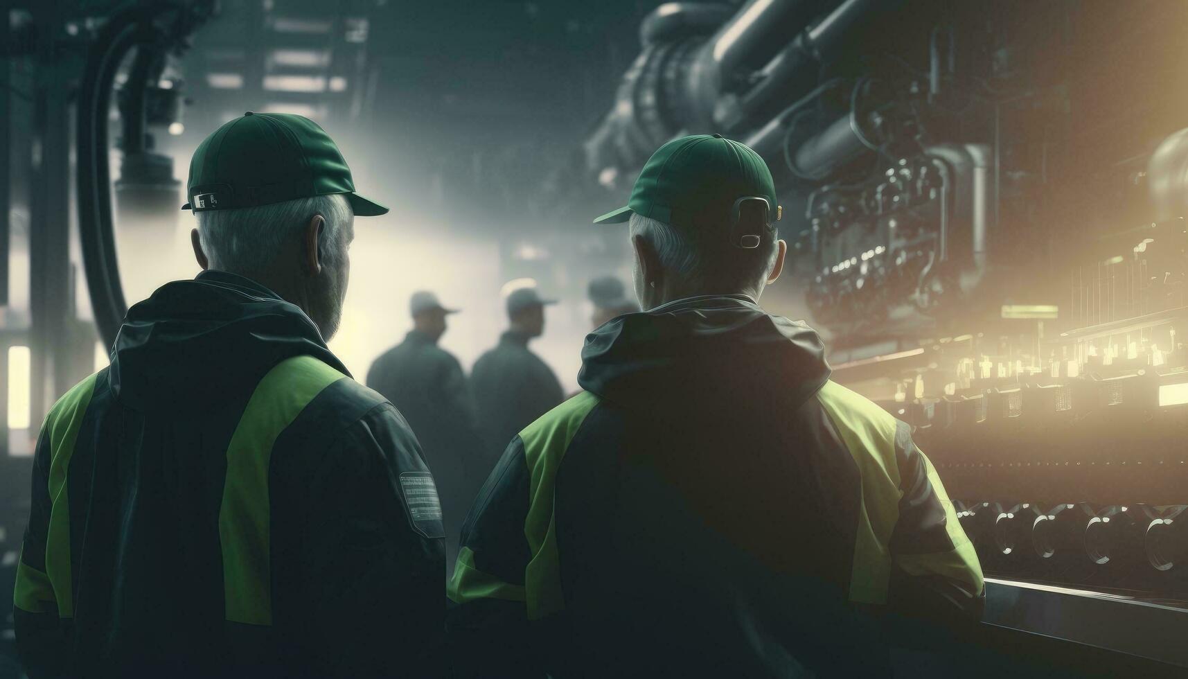 Futuristic Technology Concept. Team of Engineers and Professionals Workers in Industry Manufacturing Factory photo