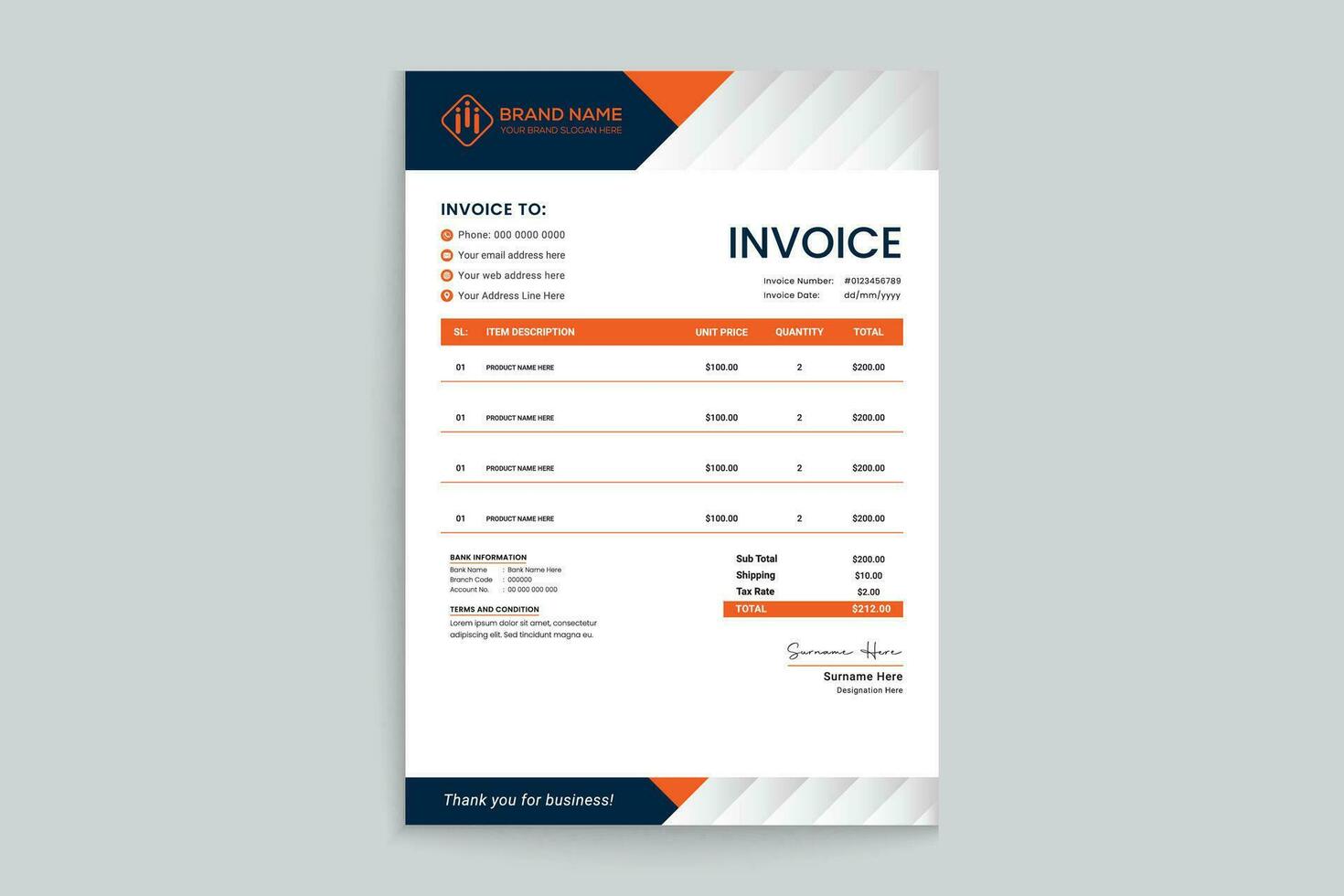 Elegant shape invoice template vector