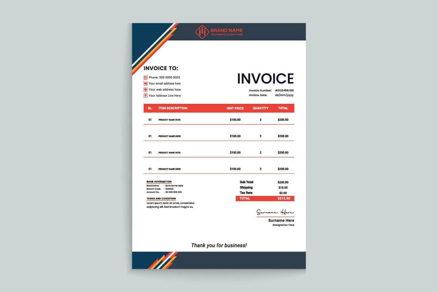 Red  color invoice design vector
