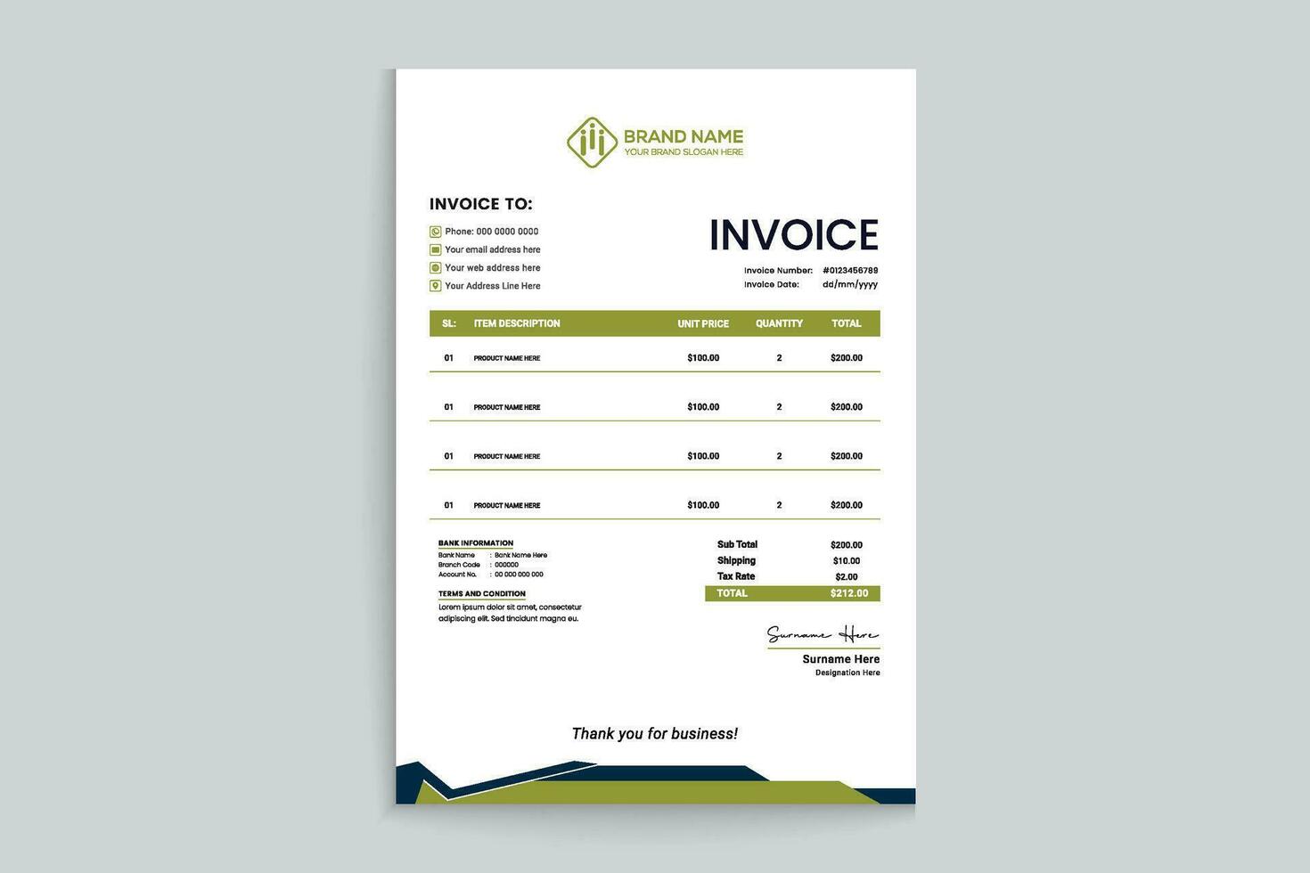 green shape invoice design vector