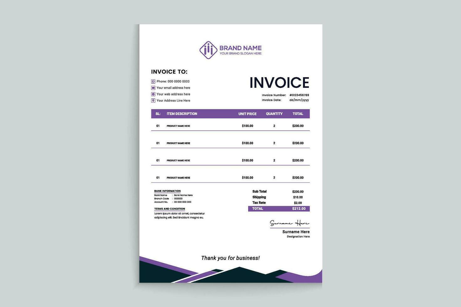 Clean professional invoice template vector