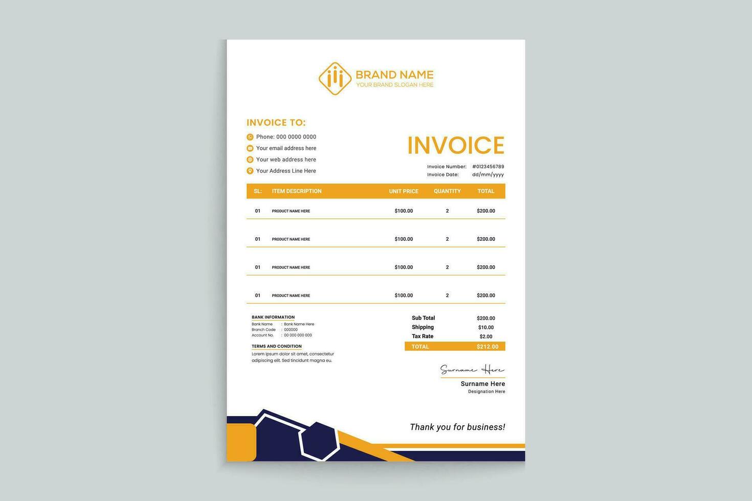 Orange elegant corporate invoice design vector