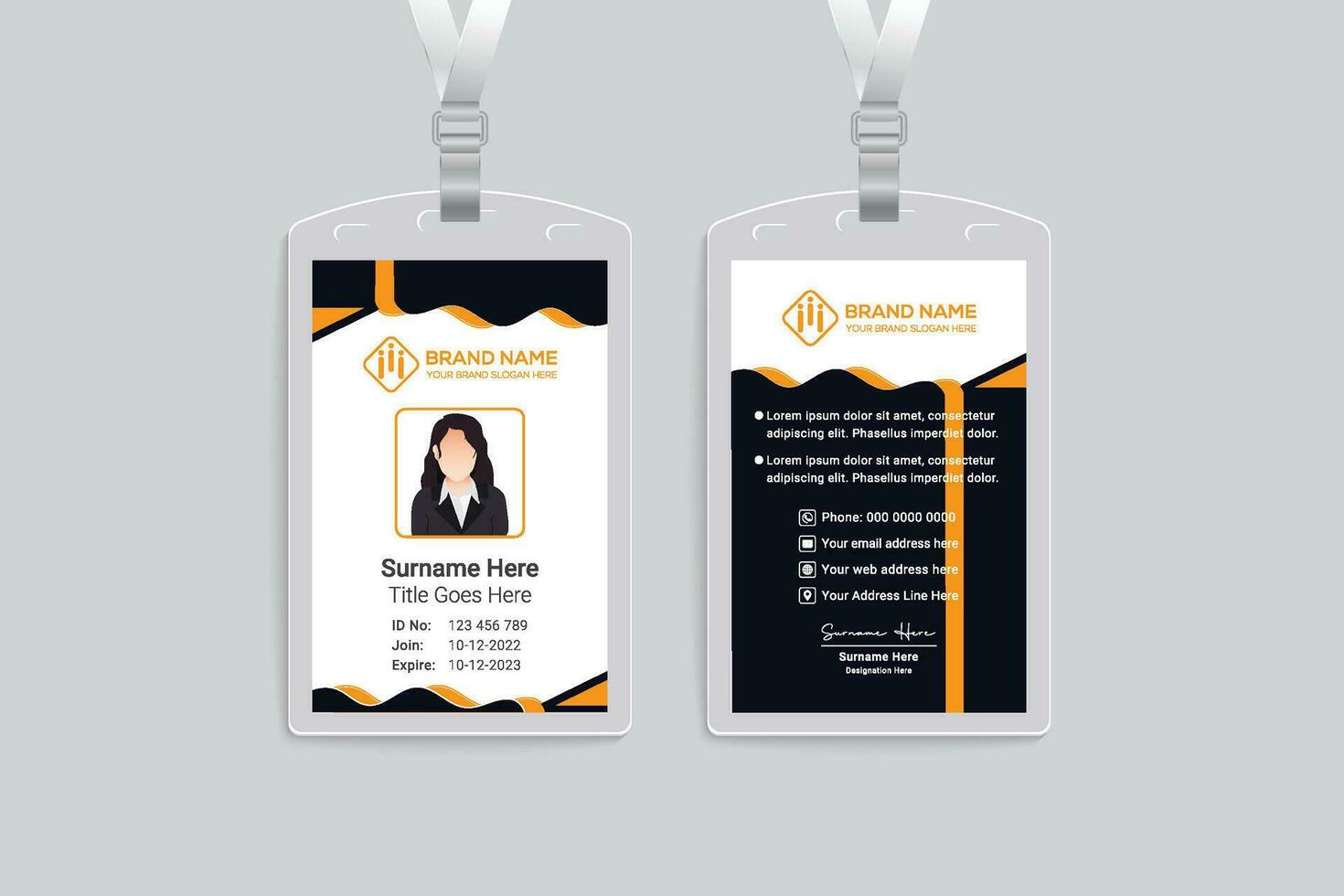 Corporate orange and black color id card design vector