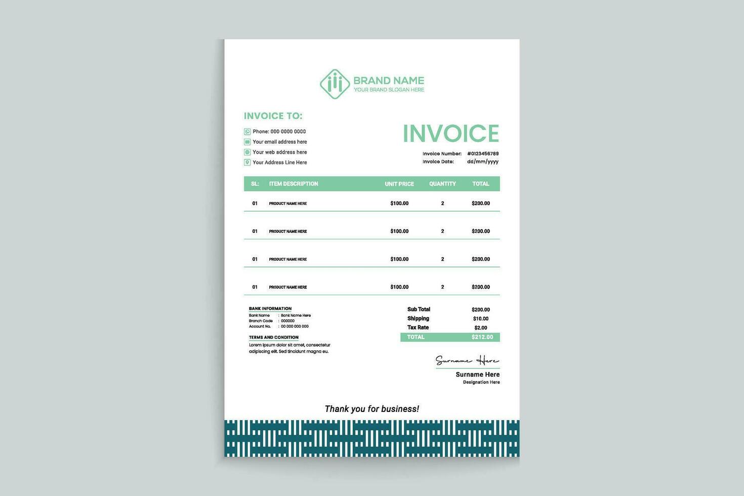 Clean minimal invoice design template vector