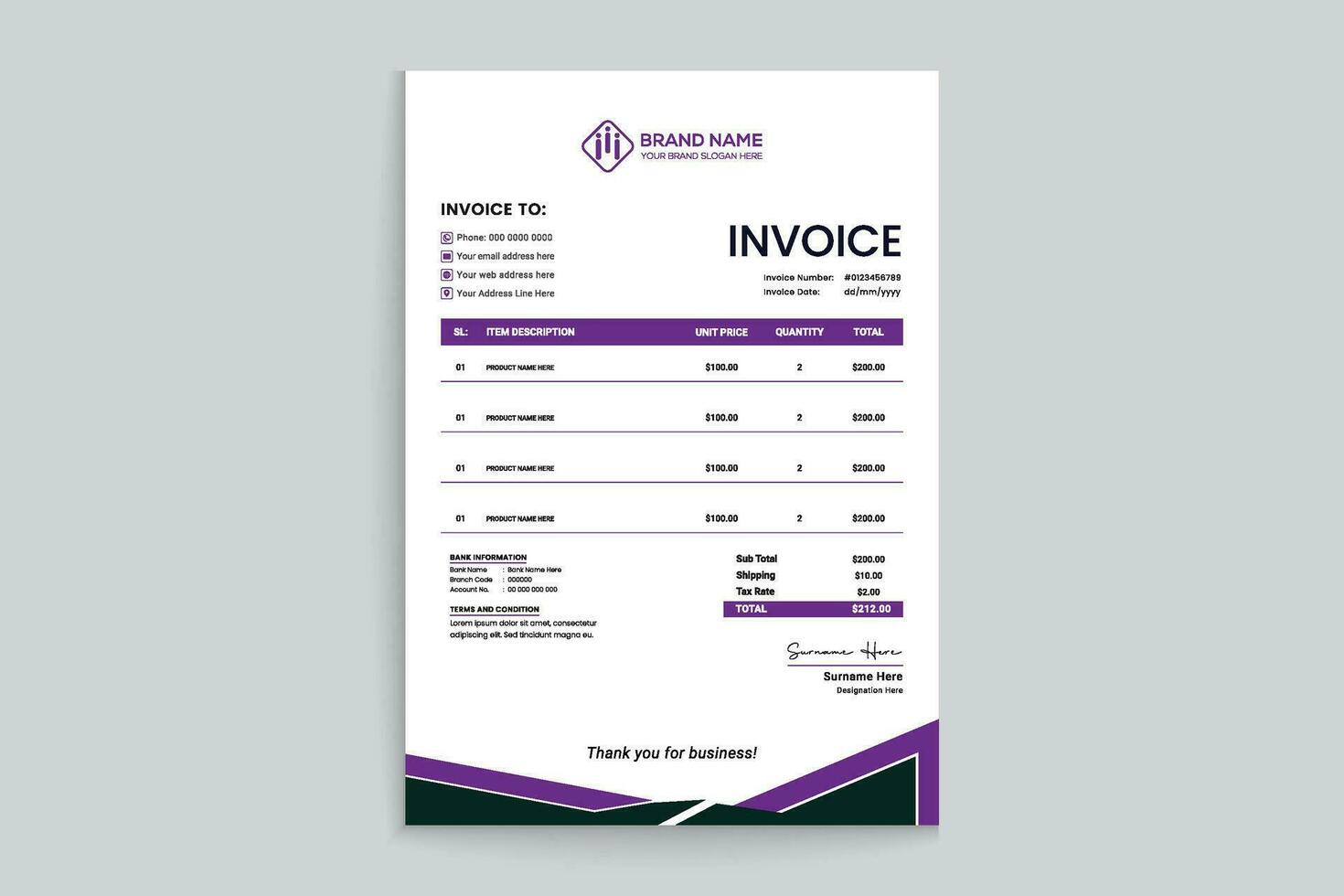 Professional invoice template design vector