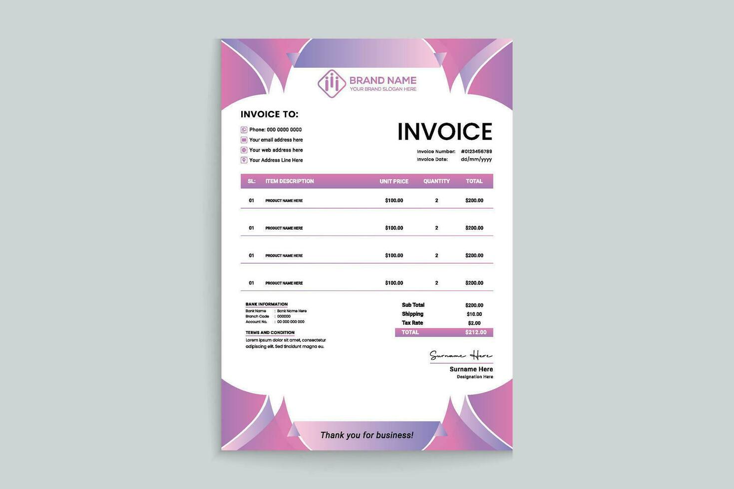 Gradient color  invoice design vector