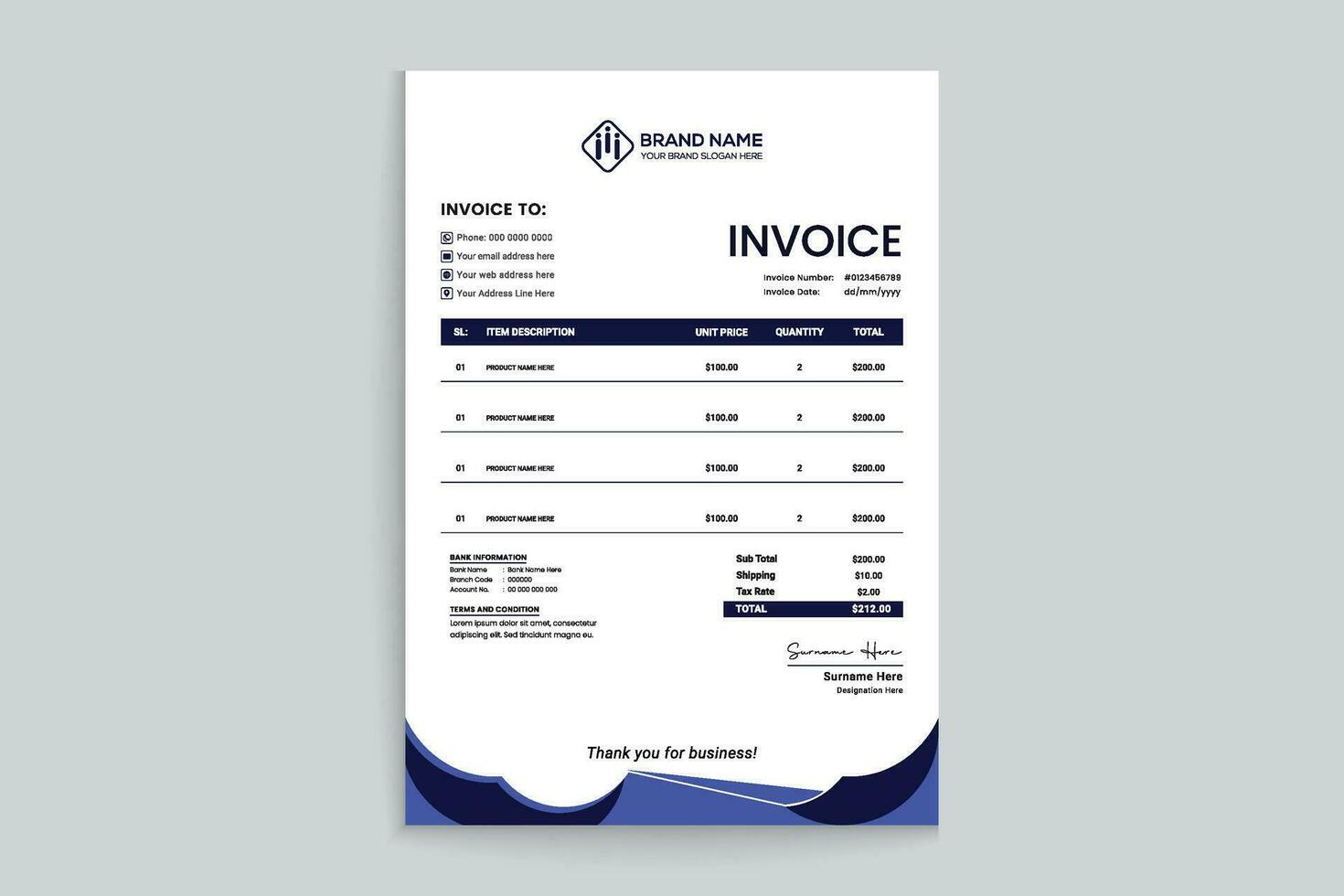 Professional invoice mockup vector
