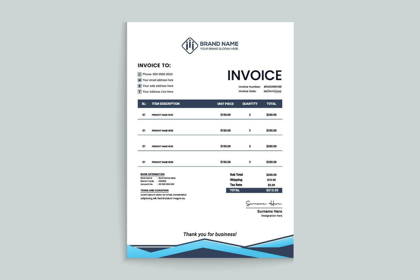 Corporate invoice template vector