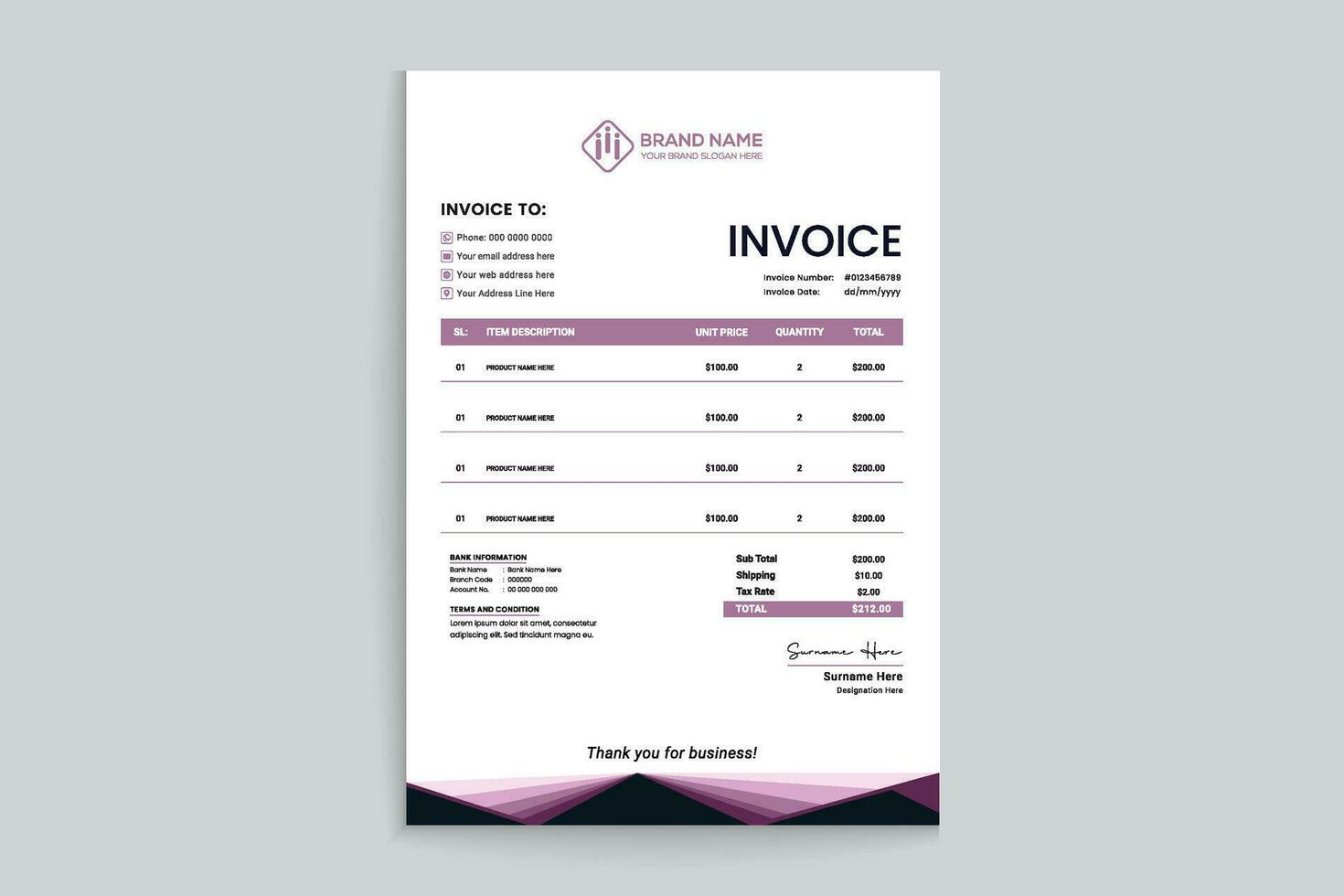 pink shape invoice design vector