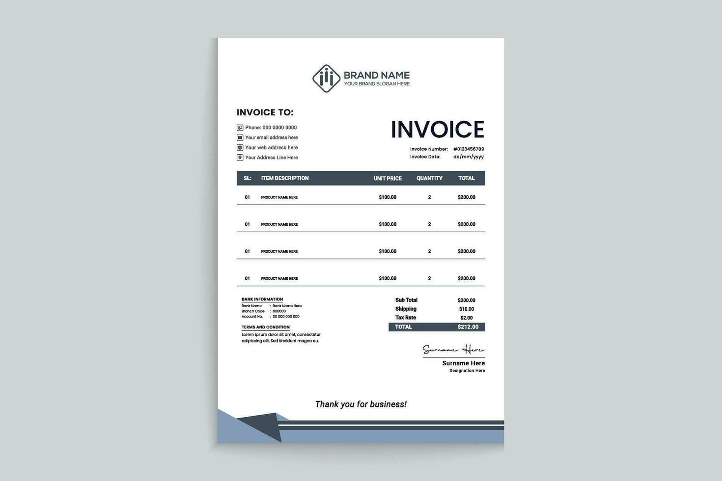 Clean professional invoice template vector