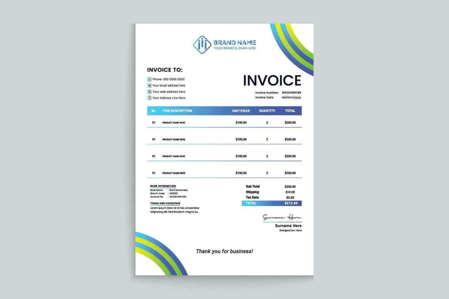 green shape invoice design vector