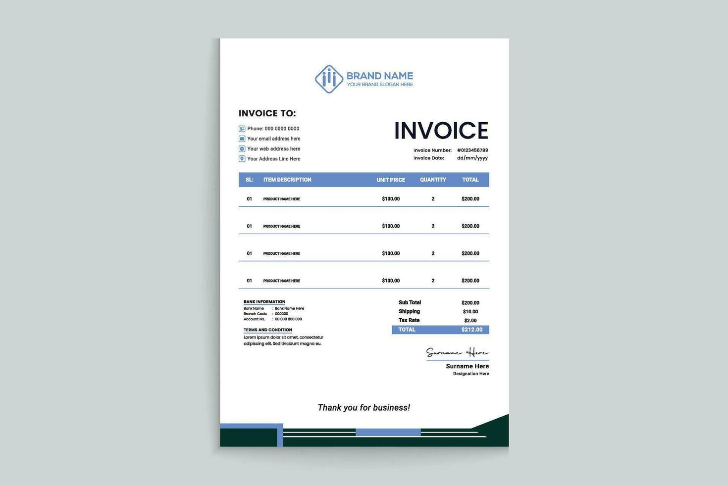 Professional invoice template design vector