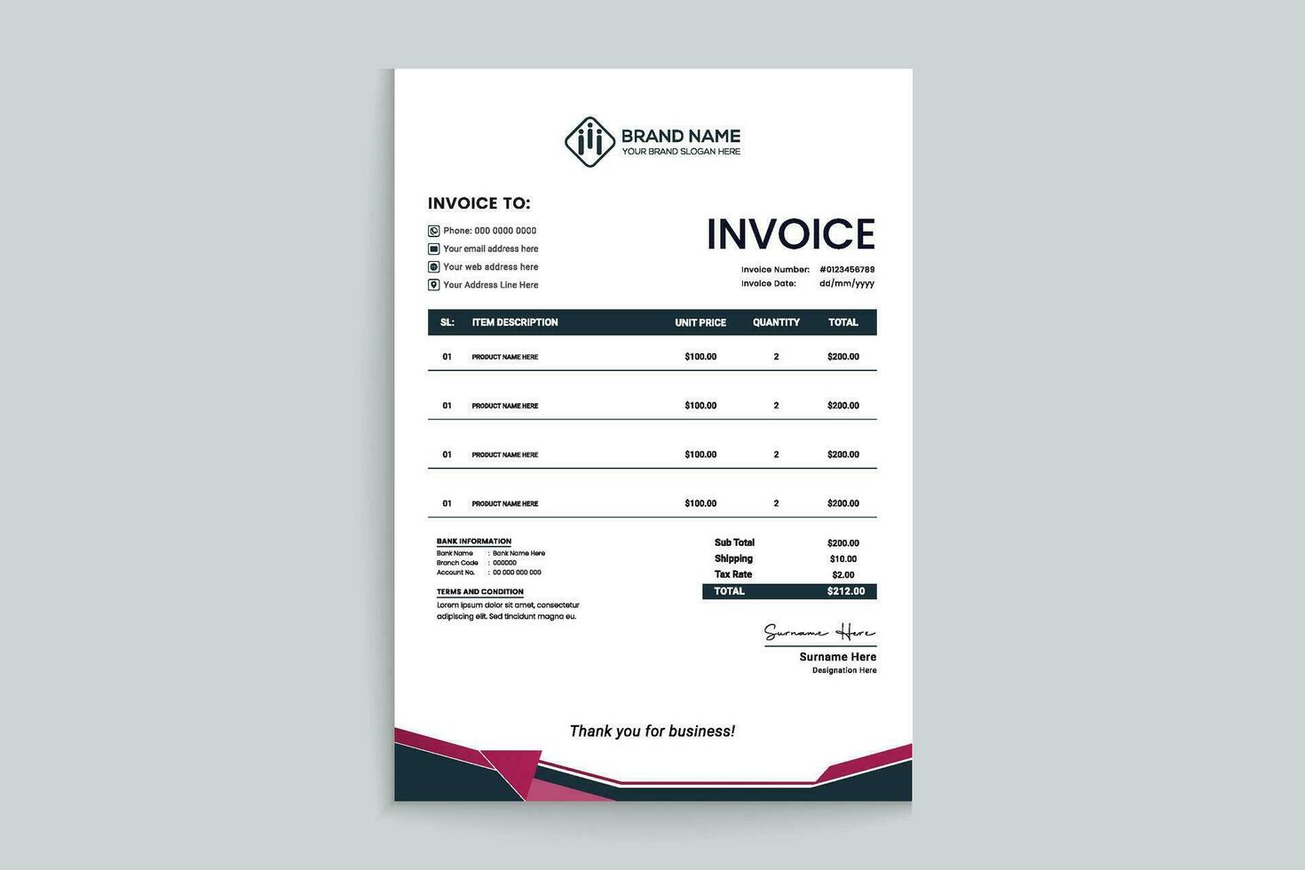 Clean professional invoice template vector