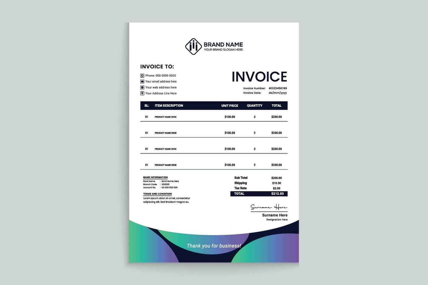 Professional invoice template design vector