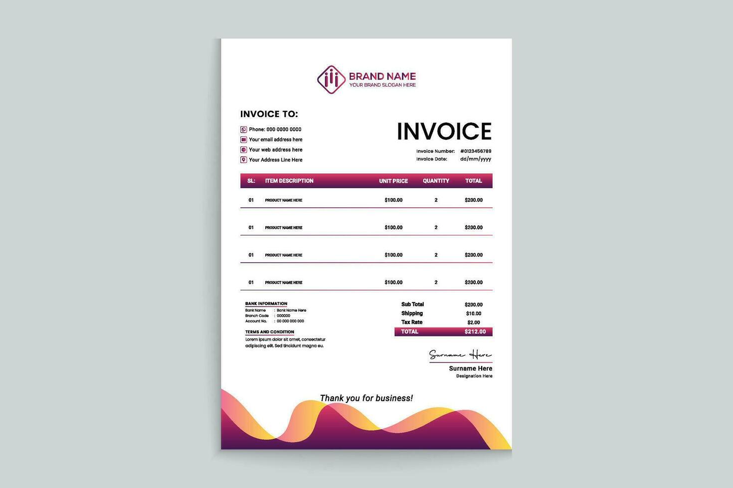 Gradient color  invoice design vector