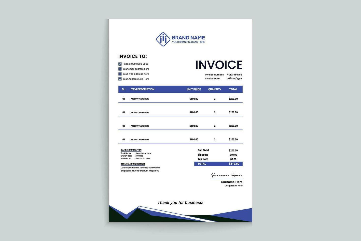 Clean minimal invoice design template vector