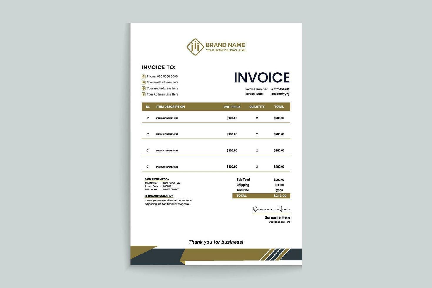 Elegant shape invoice template vector