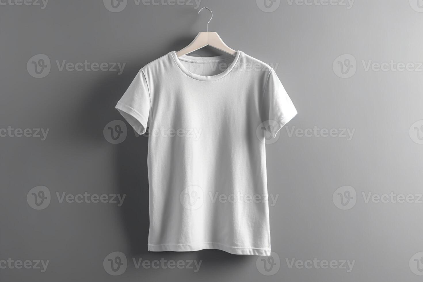 Clean and Minimalist, 3D Empty White T-Shirt Mockup on Light Gray Background,3d render AI Generated photo