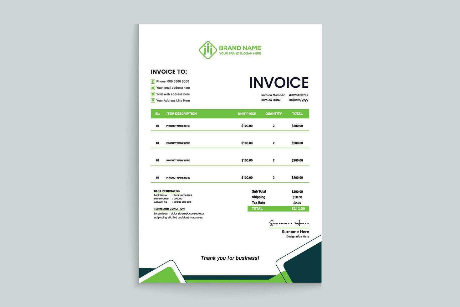 green shape invoice design vector