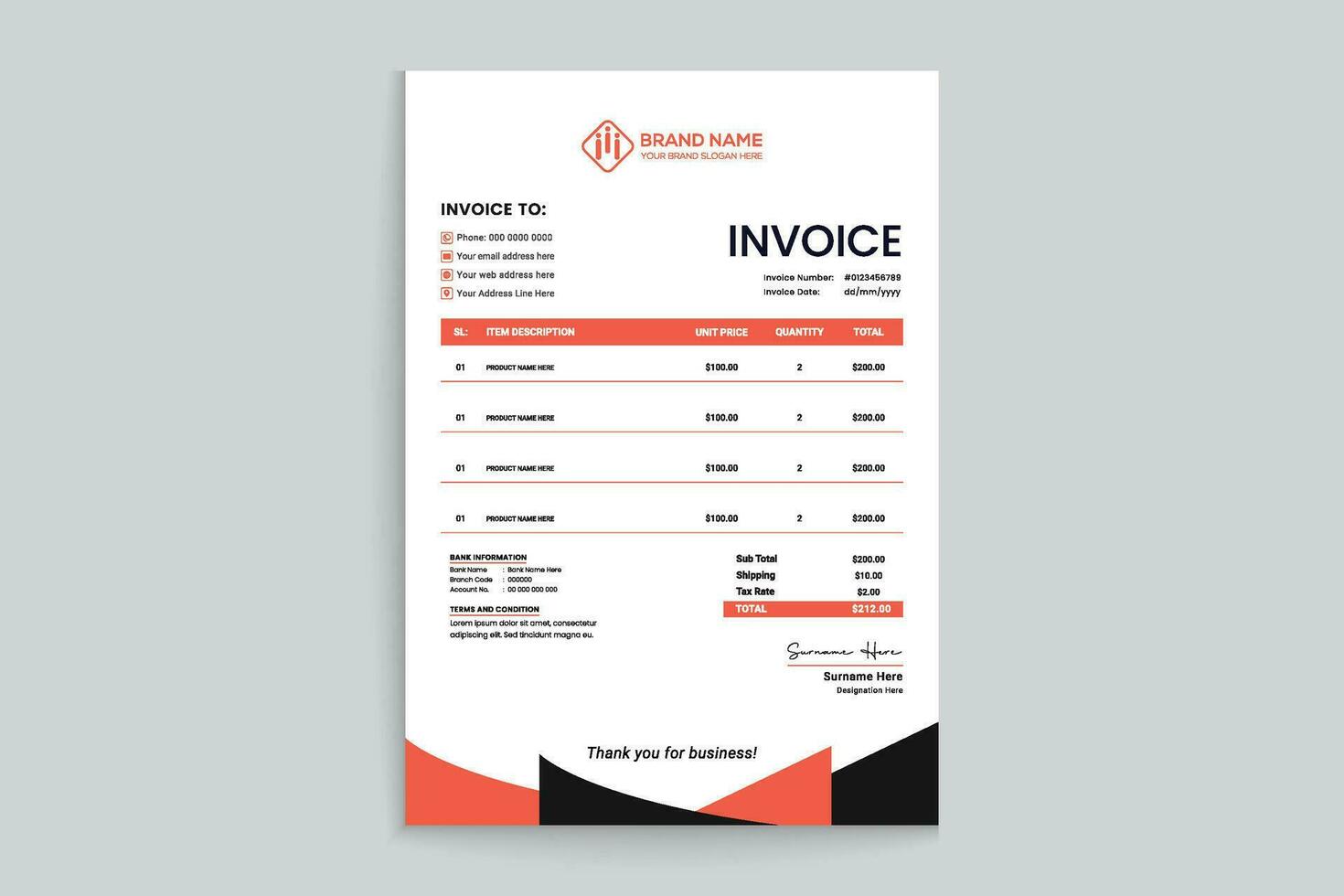 Red color invoice design vector