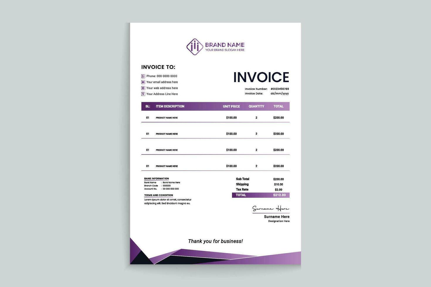 Corporate invoice template vector