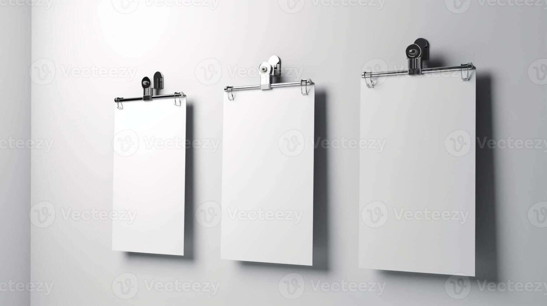 Clean and simple blank 3D posters with clips on a white background photo