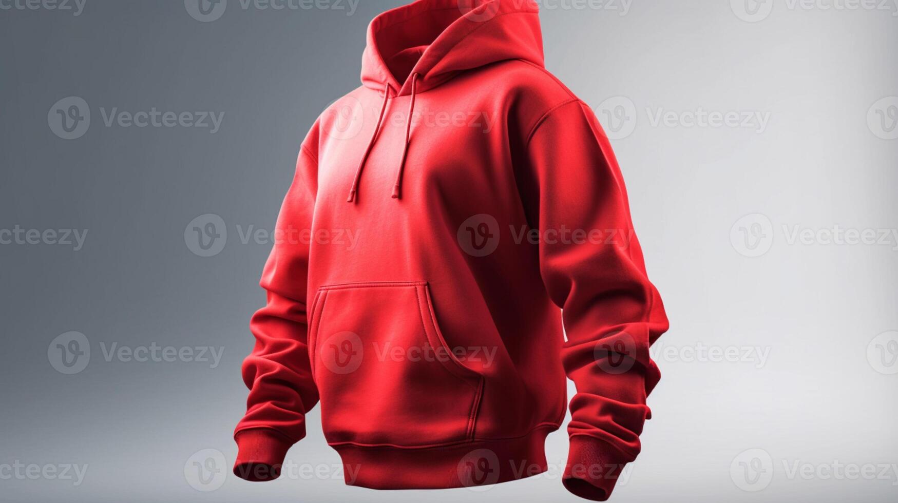 A 3D hoodie mockup in red, with no graphics or design, on a white background AI Generated photo