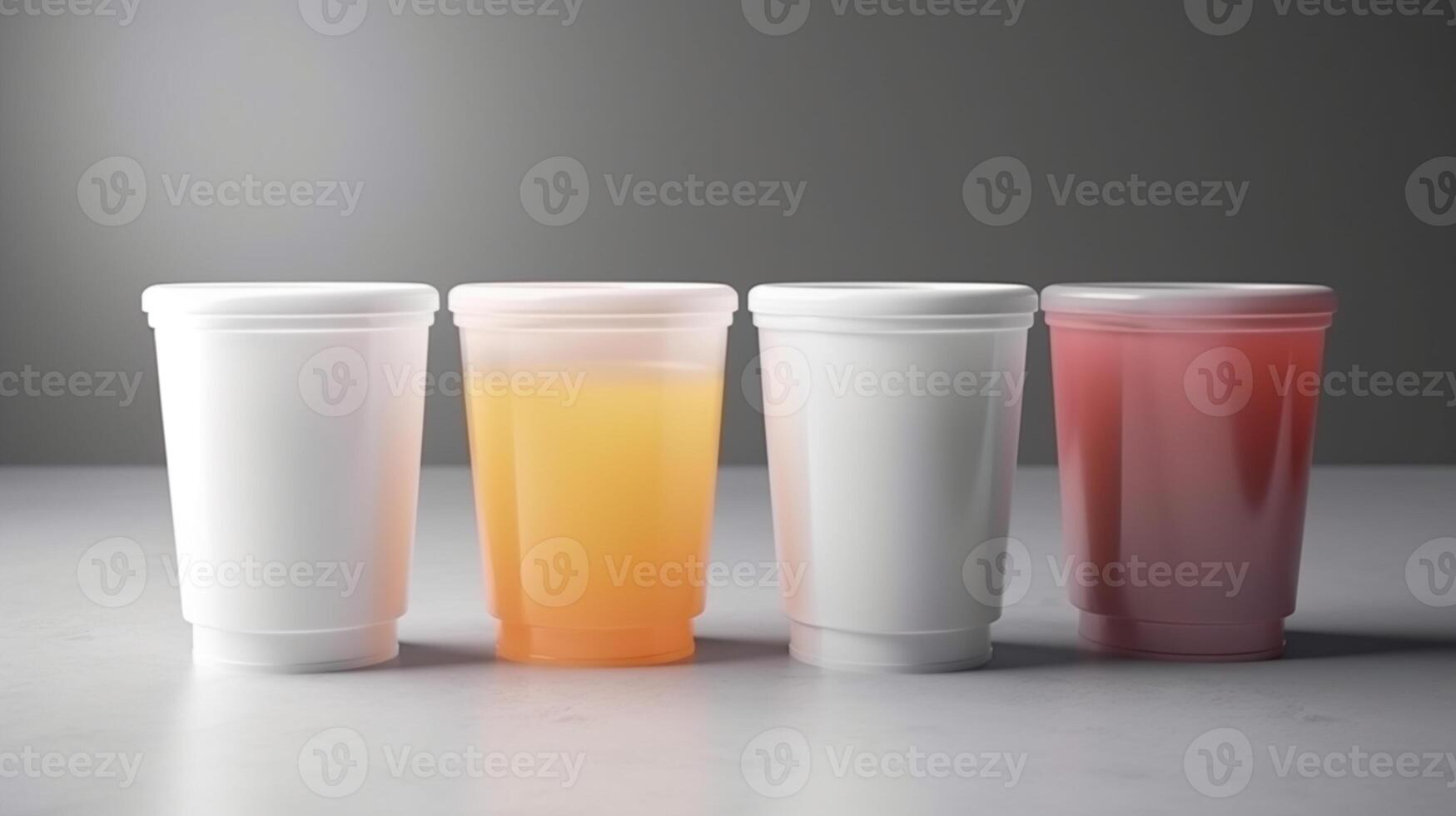An empty white background provides a clean and minimalist look for this juice cups mockup photo
