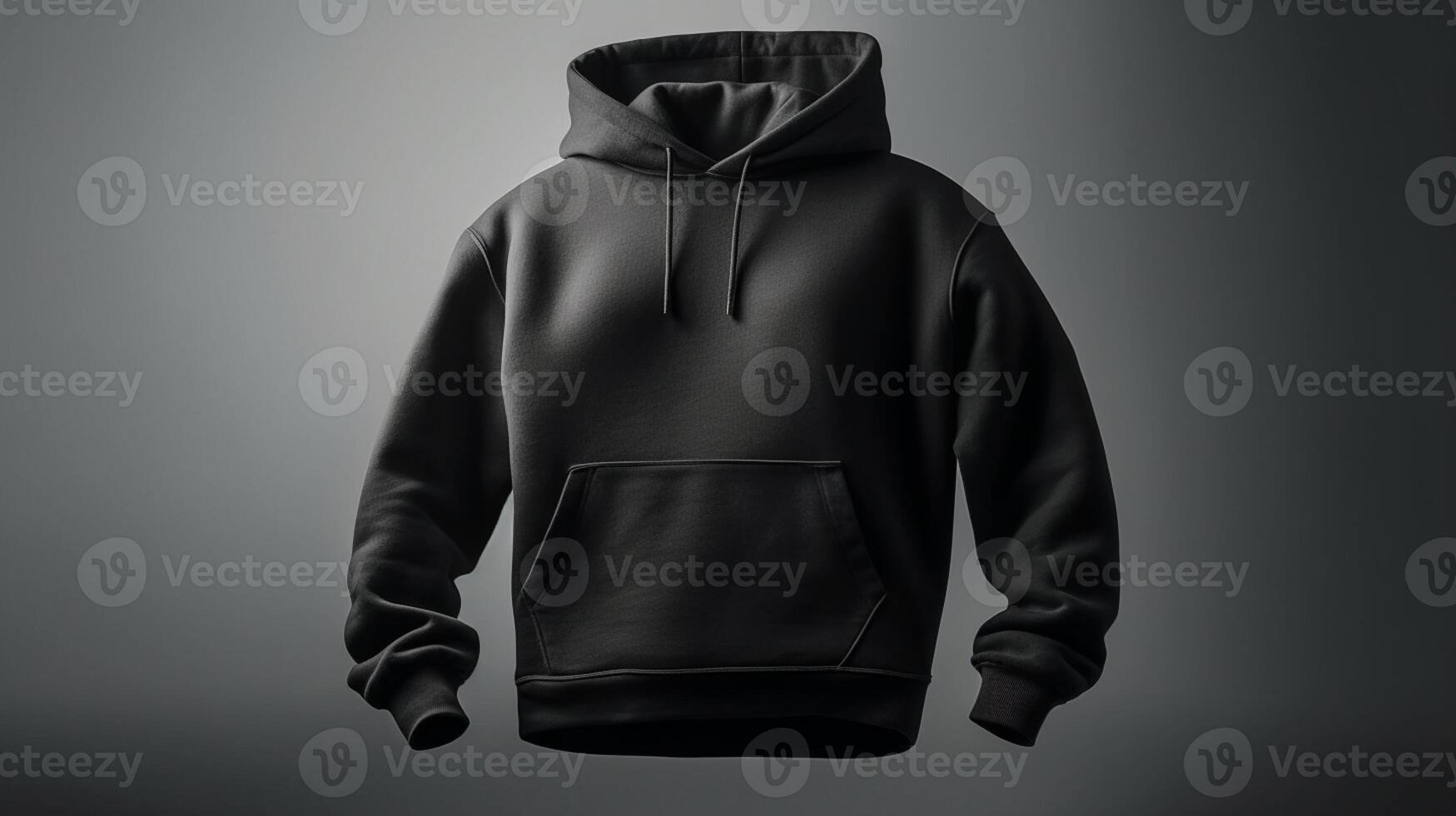 A black 3D hoodie mockup, empty, with no design or graphics, on a solid white background photo